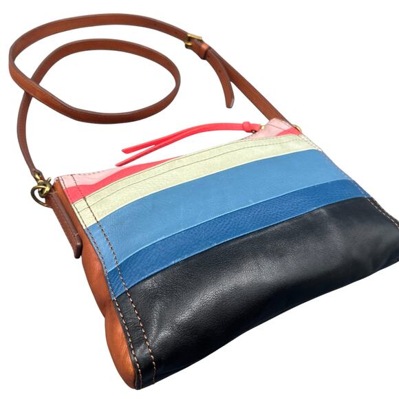 Fossil Leather Crossbody Hand Bag Multicolor Stripe Boho Retro Purse Y2K Rainbow - Picture 9 of 16